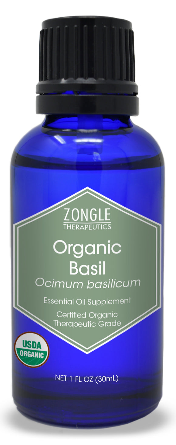 Zongle USDA Certified Organic Basil Essential Oil, Safe To Ingest, Ocimum Basilicum, 1 oz