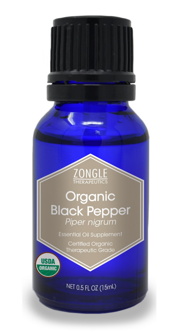 Zongle USDA Certified Organic Black Pepper Essential Oil, Ceylon, Safe To Ingest, Piper Nigrum, 15 mL