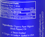 Zongle USDA Certified Organic Black Pepper Essential Oil, Ceylon, Safe To Ingest, Piper Nigrum, 15 mL - Ingredients