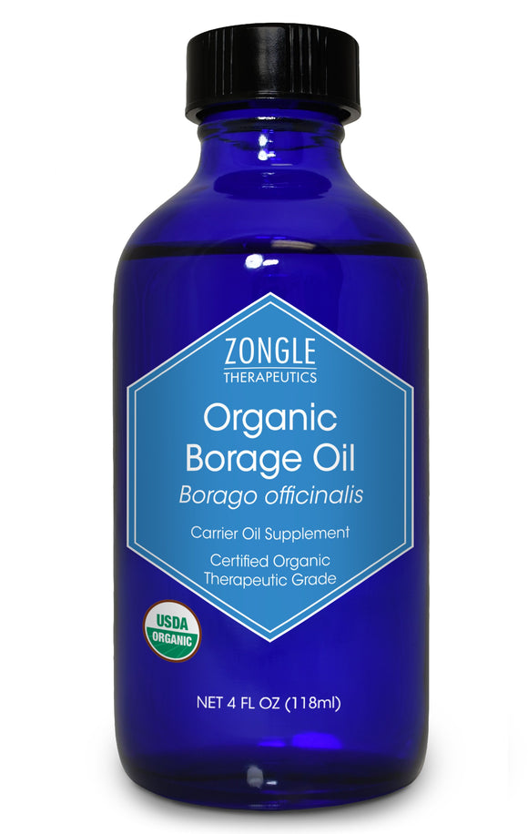 Zongle USDA Certified Organic Borage Oil, Safe To Ingest, Cold Pressed, Borago Officinalis, 4 oz