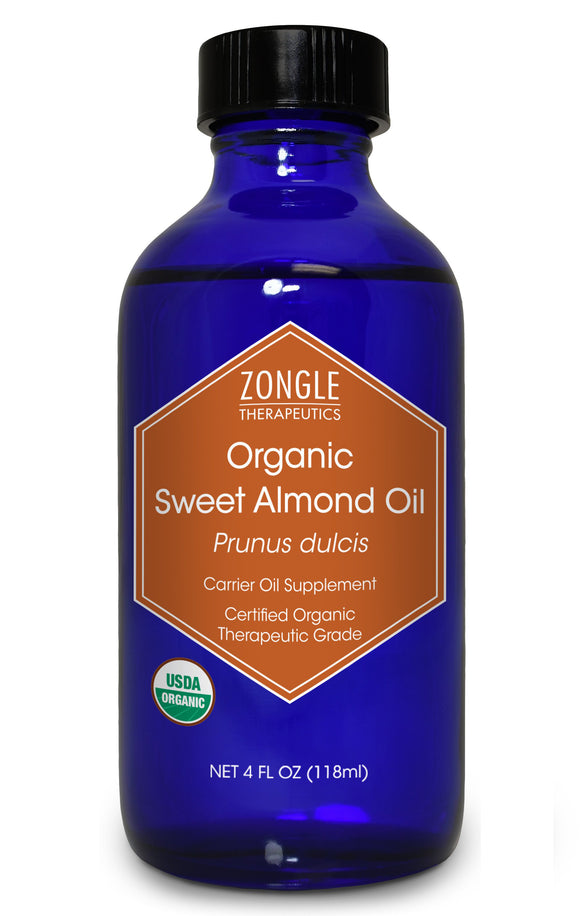 Zongle USDA Certified Organic Sweet Almond Oil, Safe To Ingest, Unrefined Virgin, Cold Pressed, Prunus Dulcis, 4 oz